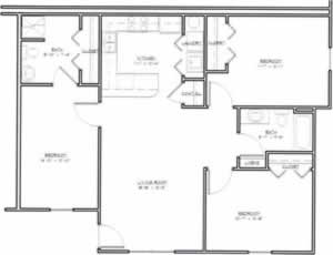 Walnut - Three Bedroom / Two Bath - 1200 Sq. Ft.*
